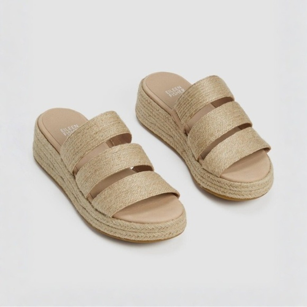 NEW Eileen Fisher Mayla Jute Espadrille‎ Sandal Platform Slide Beige Tan Size 9